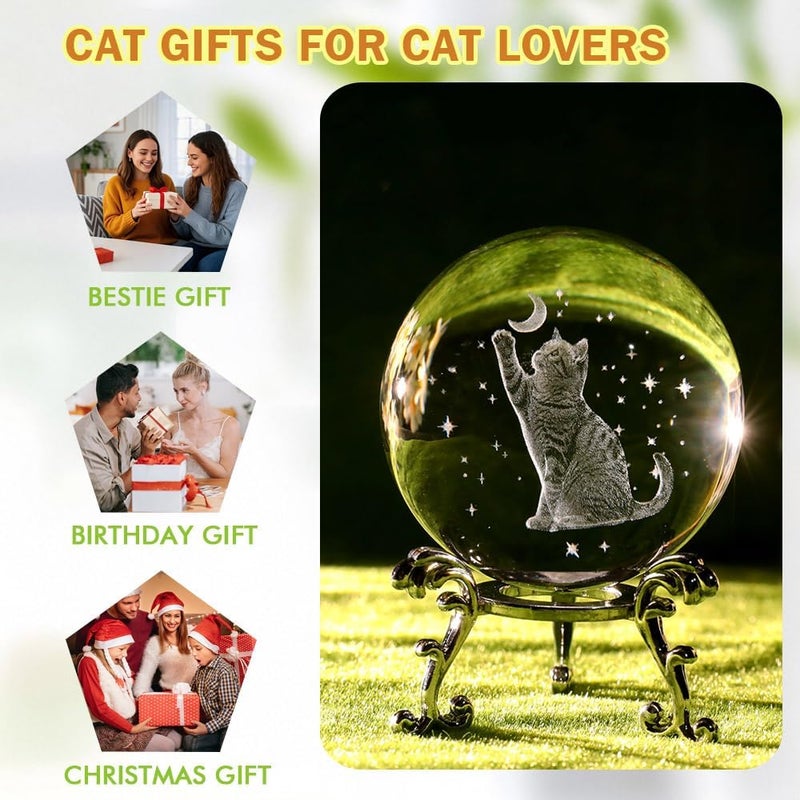 ZRENJHUS Cat Lover Gifts for Women 3D Cat Crystal Ball Themed Gift Mom Birthday Kitty Laddy Gift for Christmas Mothers Day - Image 3